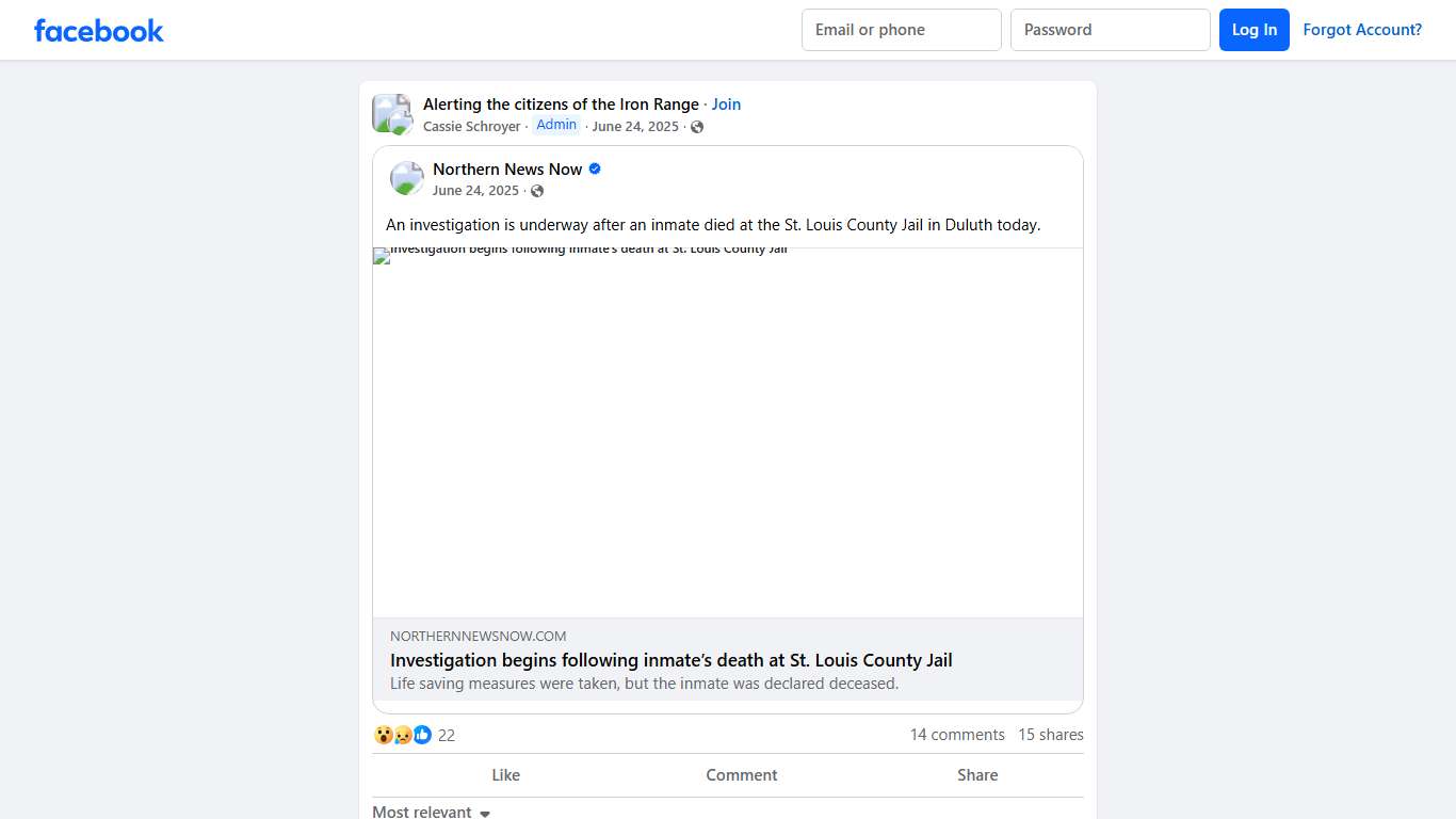 Alerting the citizens of the Iron Range Facebook